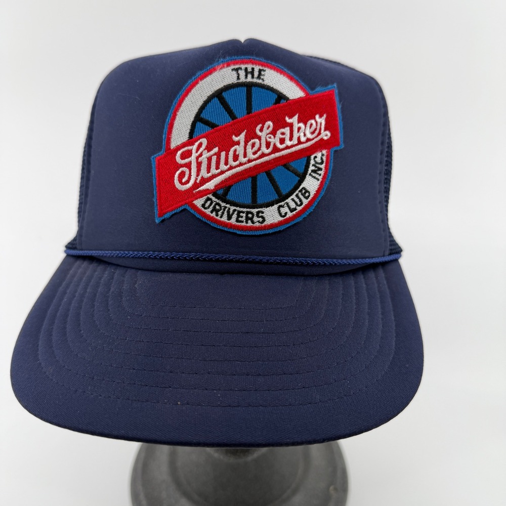 Vintage Studebaker Drivers Club Trucker Hat Navy Blue Mesh Snapback Nissin Cap